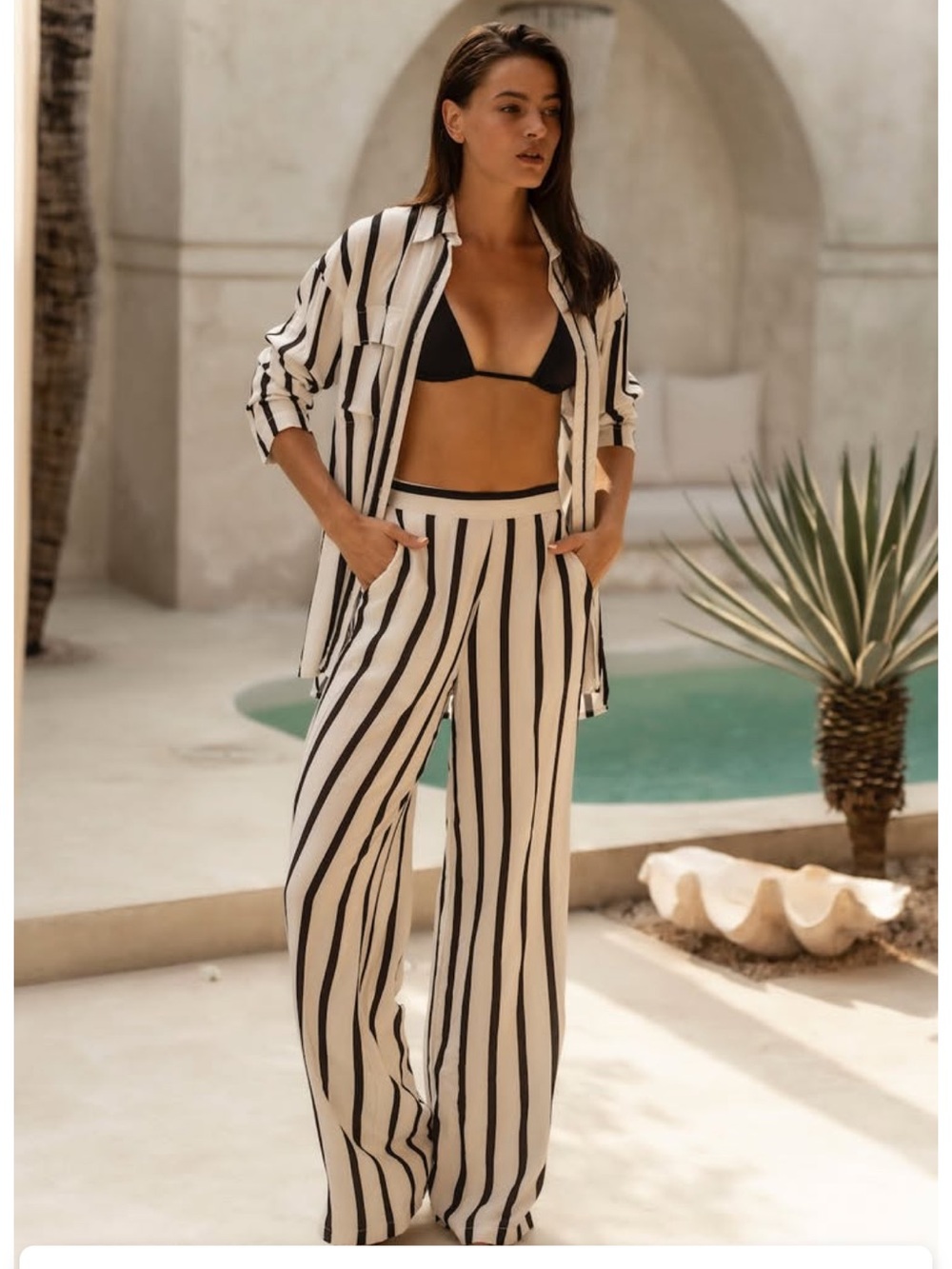 The Shore Line Striped Wide-Leg Pants - Black & White. NWT